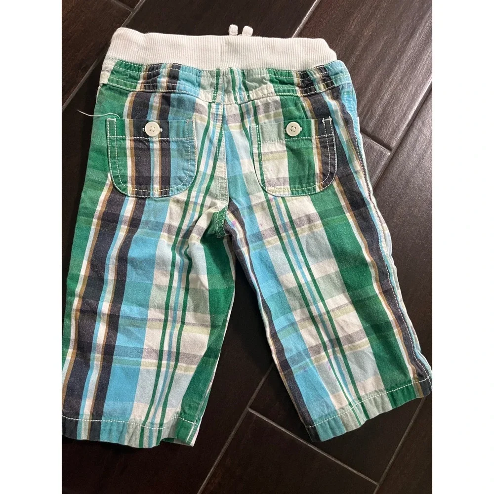 Baby Boden Green Blue Plaid Pull On Pants 12-18 Months Ribbed Waistband - Picture 5 of 6